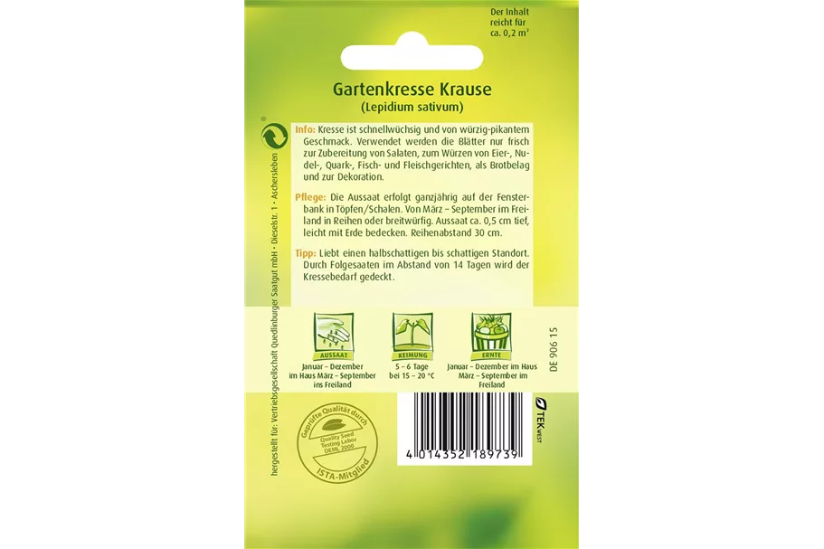 Gartenkressesamen 'Krause' Packungsinhalt reicht für ca. 0,2 qm