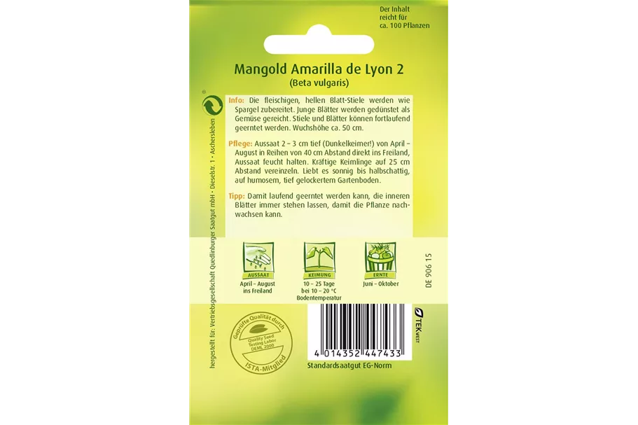 Mangoldsamen 'Amarilla de Lyon 2' Packungsinhalt reicht für ca. 100 Pflanzen