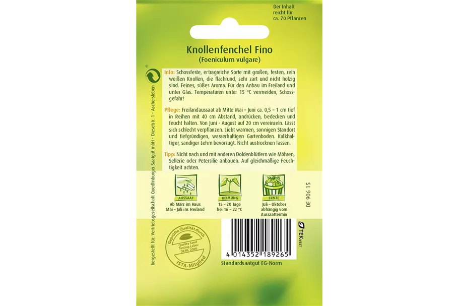 Knollenfenchelsamen 'Fino' Packungsinhalt reicht für ca. 70 Pflanzen