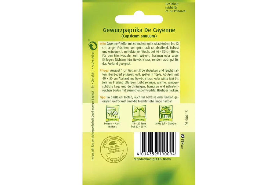 Peperonisamen 'De Cayenne' Packungsinhalt reicht für ca. 50 Pflanzen