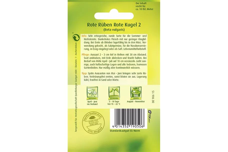 Rote Beete-Samen 'Rote Kugel 2' Packungsinhalt reicht für ca. 10 lfd. Meter