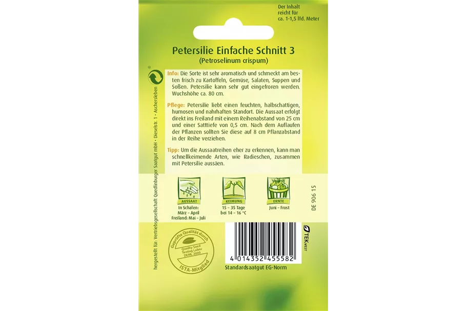 Glattblättrige Petersilie-Samen 'Einfache Schnitt 3' Packungsinhalt reicht für ca. 1-1,5 lfd. Meter