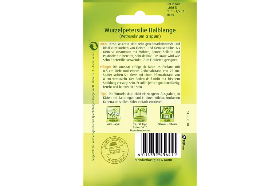 Wurzelpetersiliensamen 'Halblange' Packungsinhalt reicht für ca. 1-1,5 lfd. Meter