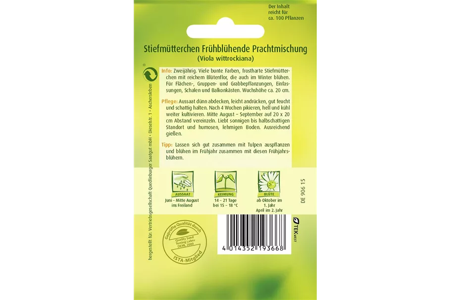 Stiefmütterchensamen 'Frühblühende Prachtmischung' Portion