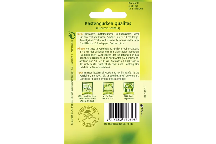 Gurkensamen 'Qualitas' Packungsinhalt reicht für ca. 8 Pflanzen