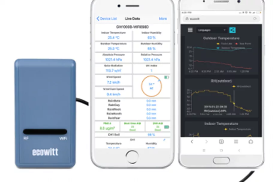 Ecowitt Gateway System (über Smartphone) 1x Ecowitt Gateway mit 1x Bodenfeuchtesensor