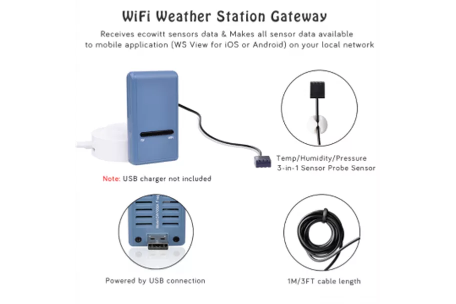 Ecowitt Gateway System (über Smartphone) 1x Ecowitt Gateway mit 1x Bodenfeuchtesensor