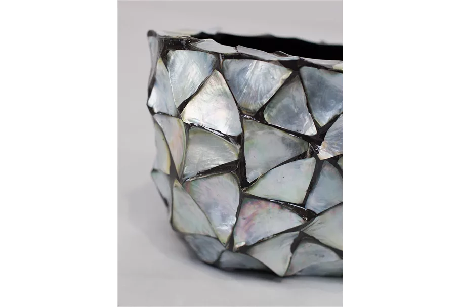 MUSCHEL Tischgefäß 60x15/18 cm, Perlmutt silber-blau