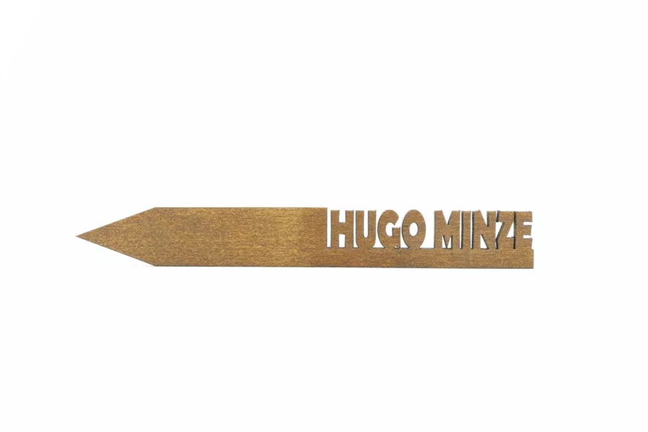 Holzetikett 'HUGO MINZE' HUGO MINZE