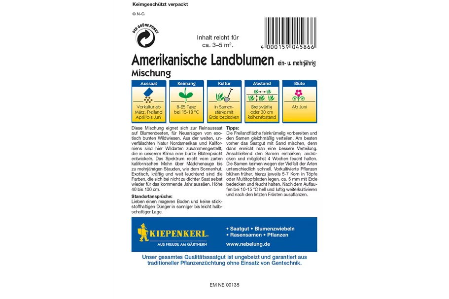 Amerikanische Landblumenmischung 8 m²