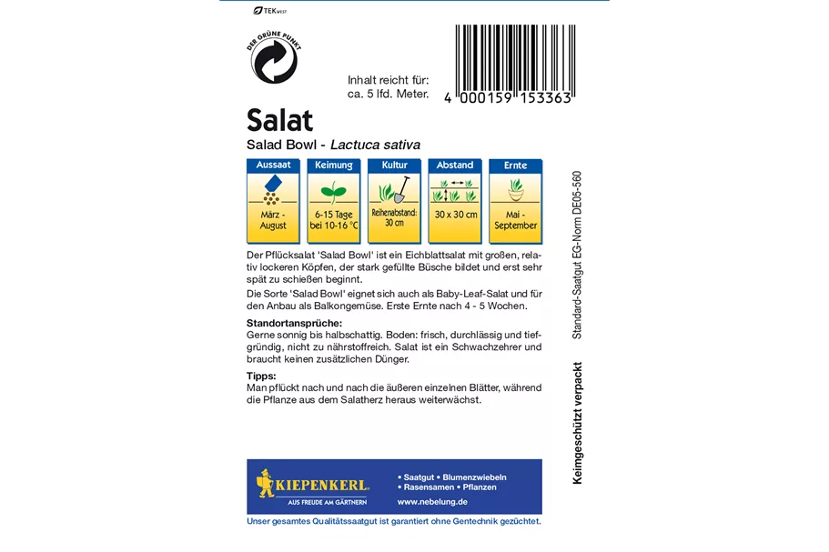 Eichblattsalat 'Salad Bowl' ca. 5 lfd. Meter