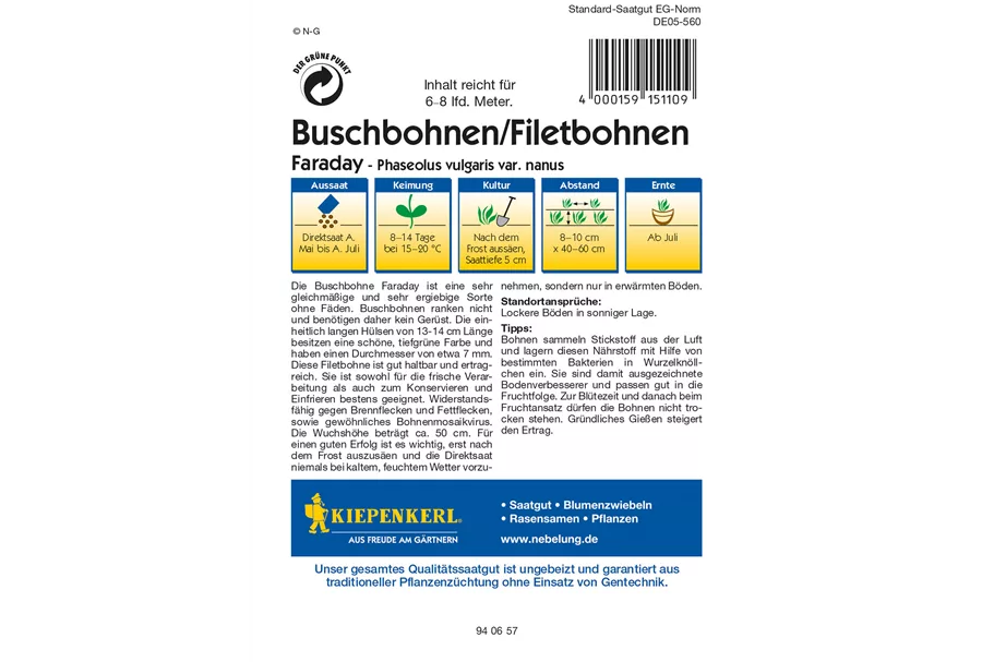 Buschbohne 'Faraday' ca. 6-8 lfd. Meter