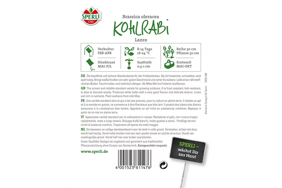 Kohlrabi 'Lanro' Inhalt reicht für ca. 80 Pflanzen