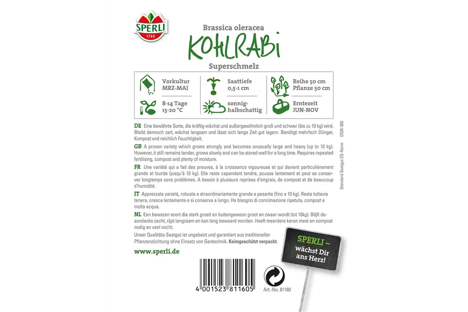 Kohlrabi 'Superschmelz' Inhalt reicht für ca. 60 Pflanzen