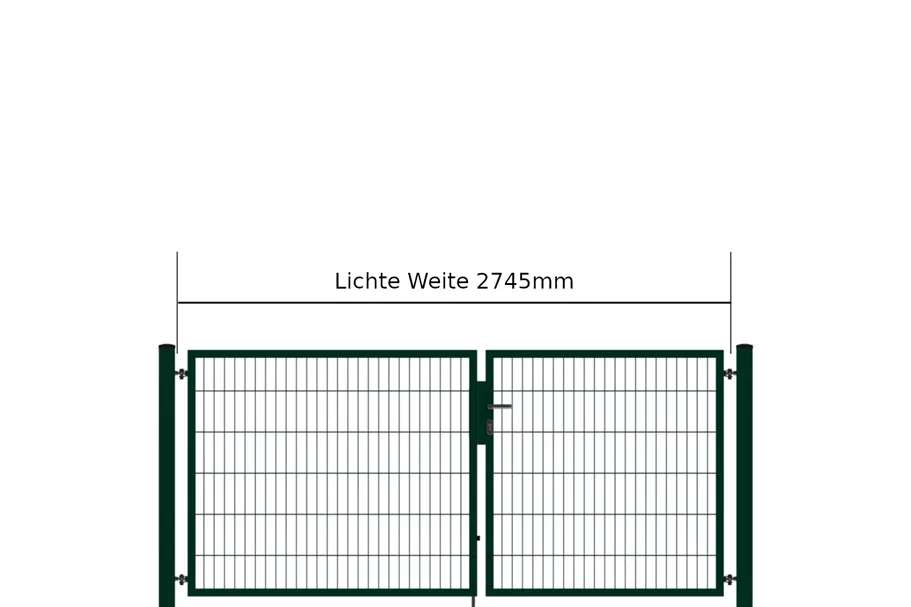 Drehflügeltor SOLID Versa 2 flg. RAL6005 Moosgrün Torbreite 2,75m Asymmetrisch (verschiedene Höhen) 0,83m