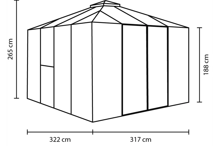 Gewächshaus-Pavillon "Fortuna" 10,2 m² Fortuna ESG/HKP 3/10 mm, ALU