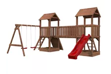 2 Spieltürme mit Brücke, Kletterwand, Schaukel und Rutsche 2 Spieltürme, Brücke, Kletterwand, Schaukel, Rutsche