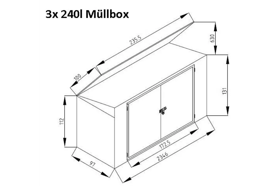 Mülltonnenbox aus Stahl 3-er für 3 x 240 Liter Mülltonnen