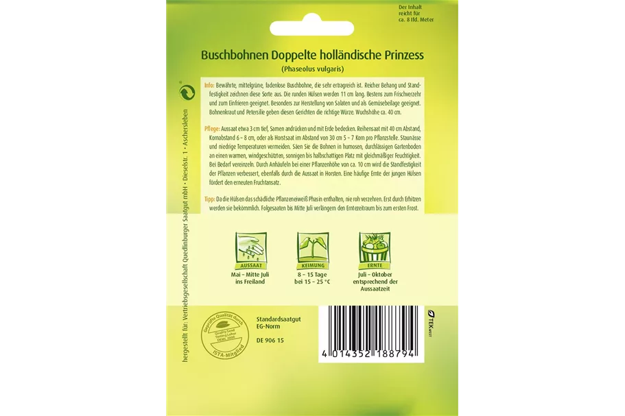 Buschbohnensamen 'Doppelte holländische Prinzess' Packungsinhalt reicht für ca. 8 lfd. Meter