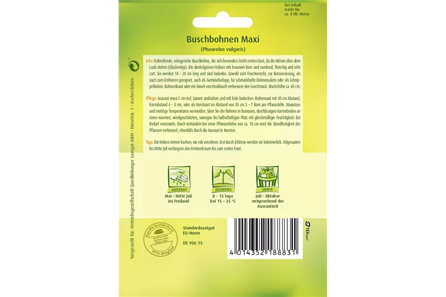 Buschbohnensamen 'Maxi' Packungsinhalt reicht für ca. 8 lfd. Meter