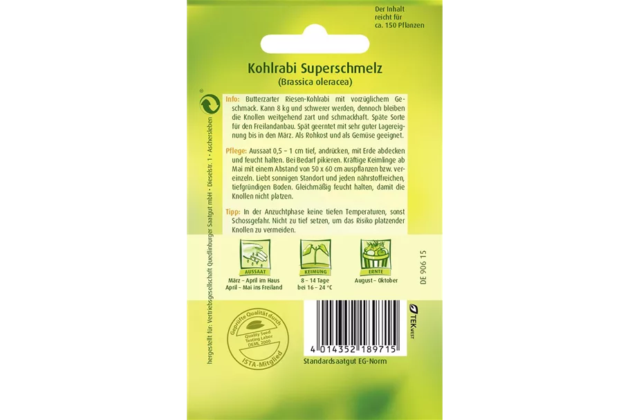 Kohlrabisamen 'Superschmelz' Packungsinhalt reicht für ca. 150 Pflanzen