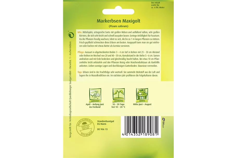 Markerbsensamen 'Maxigolt' Packungsinhalt reicht für ca. 6 lfd. Meter