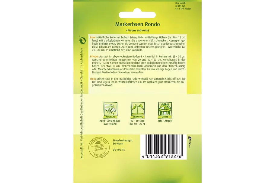 Markerbsensamen 'Rondo' Packungsinhalt reicht für ca. 6 lfd. Meter