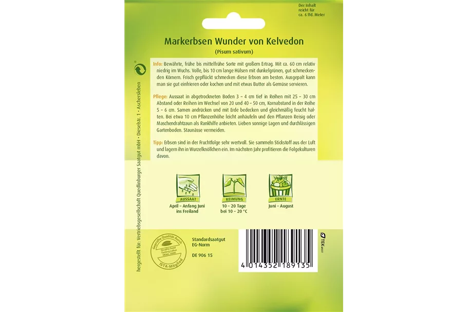 Markerbsensamen 'Wunder von Kelvedon' Packungsinhalt reicht für ca. 6 lfd. Meter