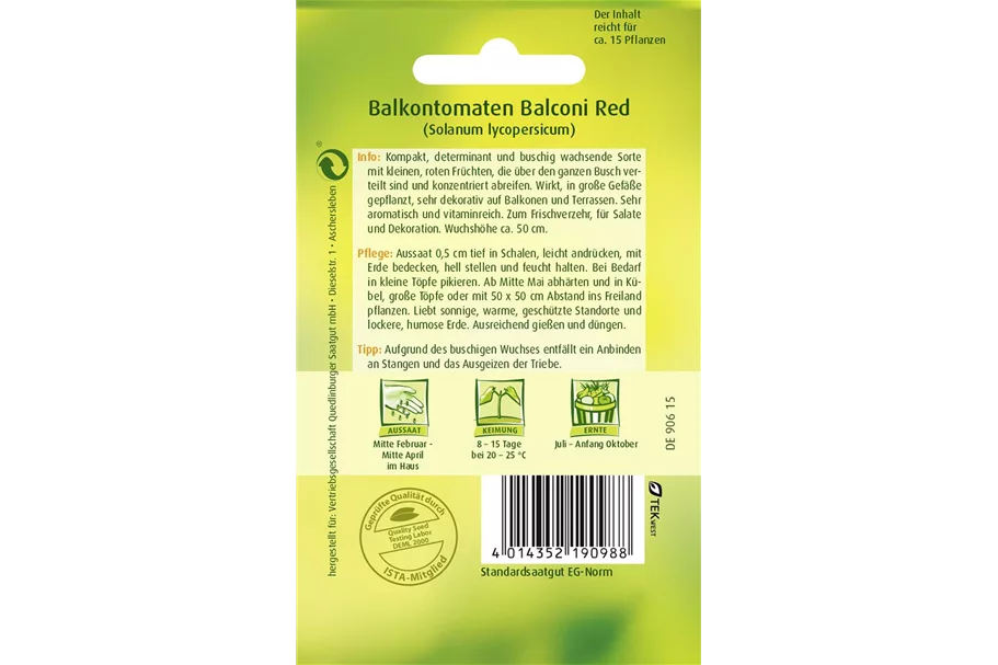 Tomatensamen 'Balconi Red' Packungsinhalt reicht für ca. 15 Pflanzen