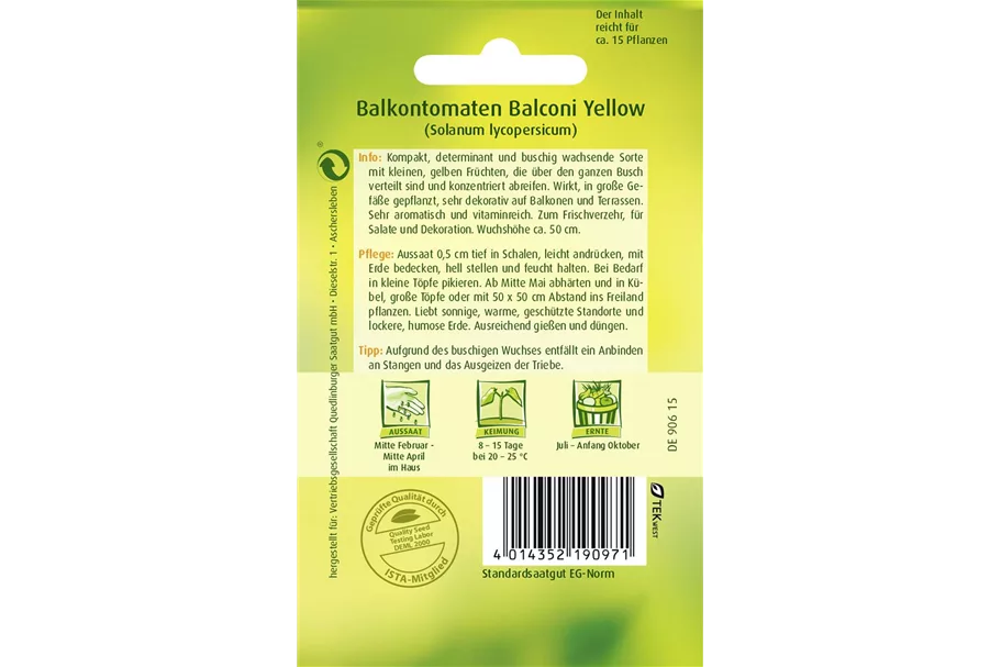 Tomatensamen 'Balconi Yellow' Packungsinhalt reicht für ca. 15 Pflanzen